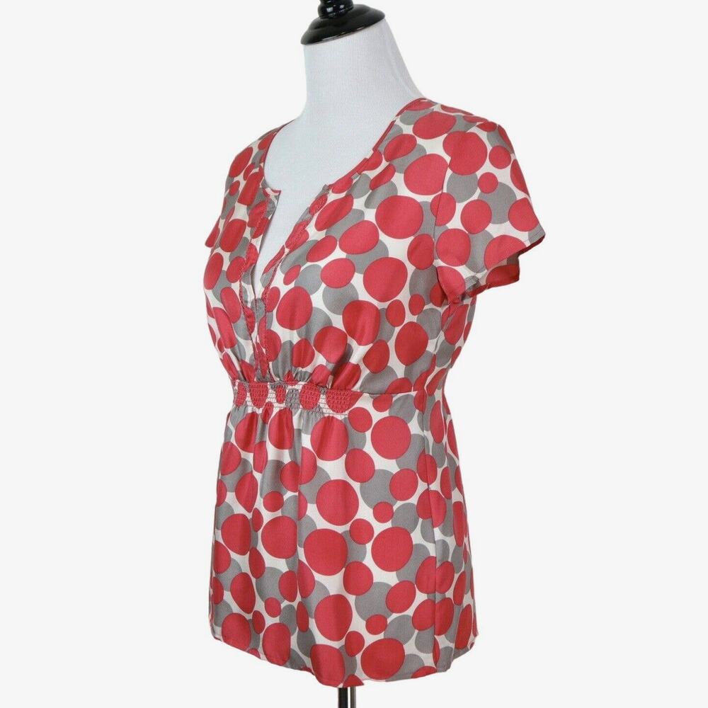 Boden US 4 100% Silk Blouse Polka Dot Print Orange Gray WA270